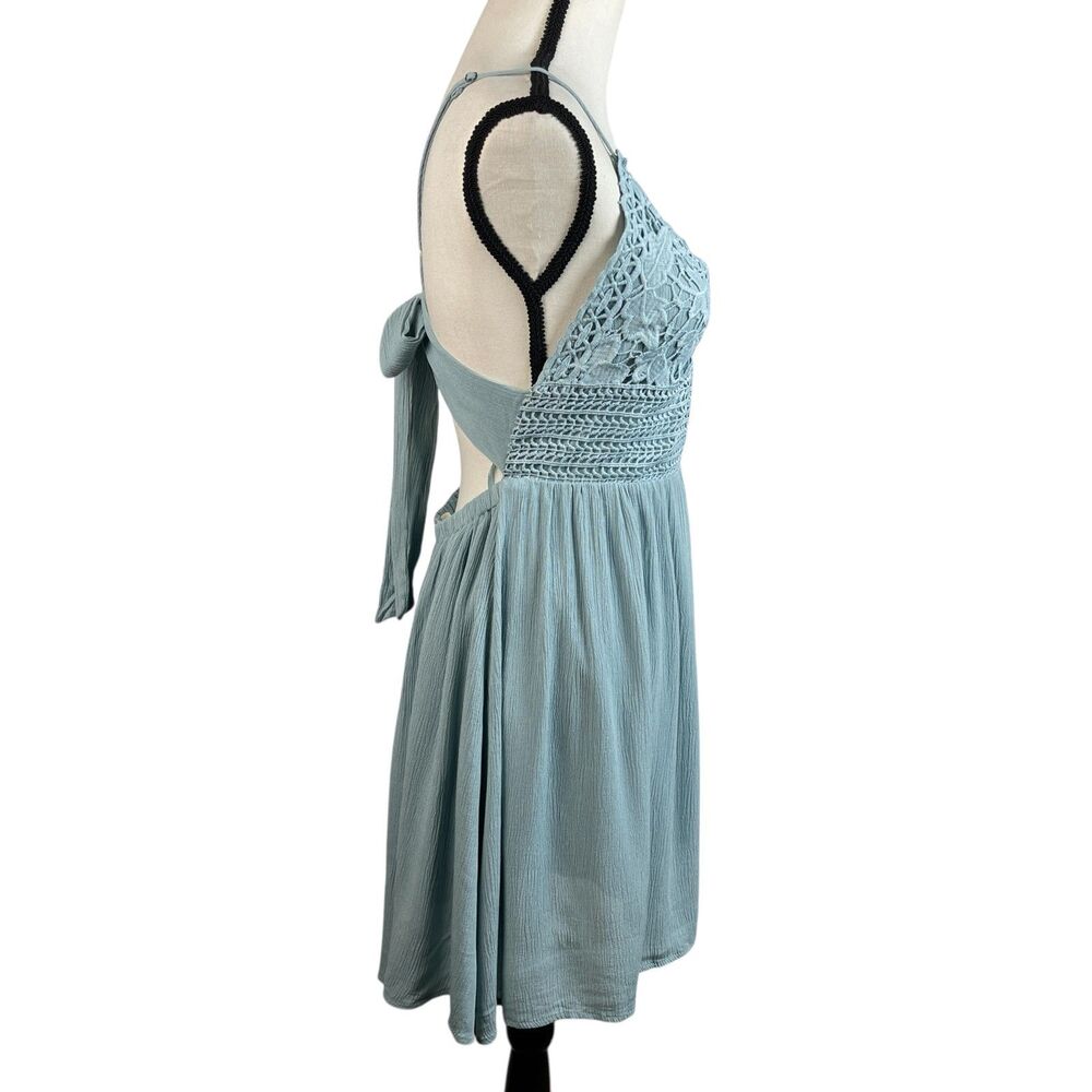 Ocean Drive Women's Mini Dress Large Blue Crochet Tie Back Sleeveless V-Neck NWT - Picture 4 of 10